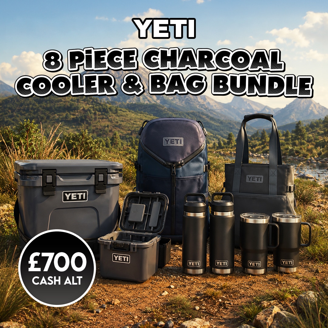 Yeti 8 Piece Charcoal Cooler & Bag Bundle Or £700 Cash
